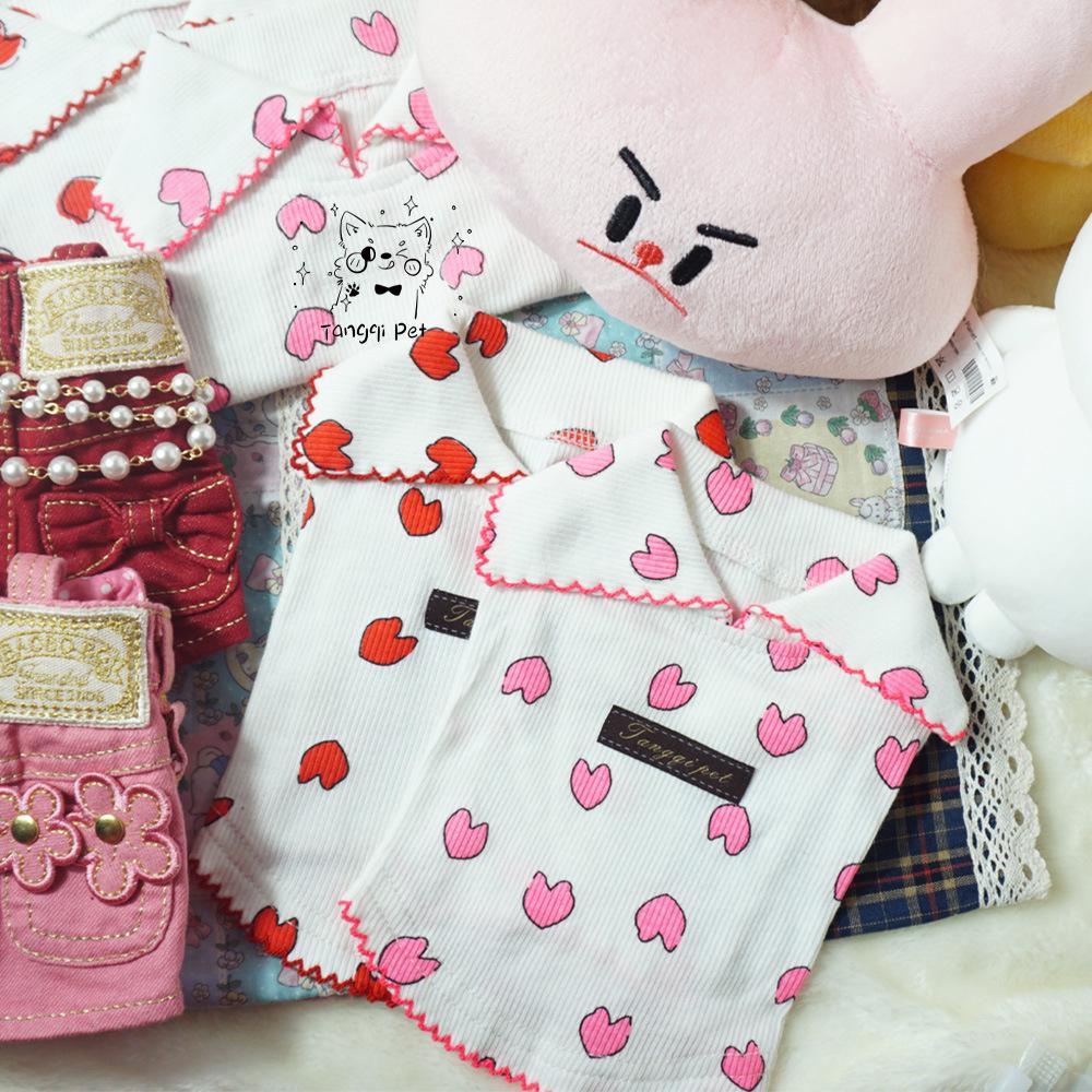 Tangqi Koszulka dla zwierząt domowych kotów i psów z kreskówkowym sercem i kołnierzykiem typu turn-down, styl japoński i koreański, lycra bawełna.