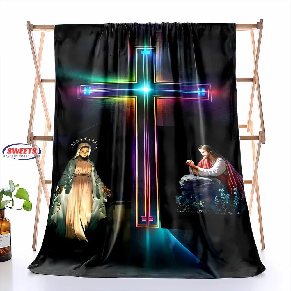 Christian Jesus Cross Theme Throw Blanket for Bed Sofa Picnic All Seasons Home Textile