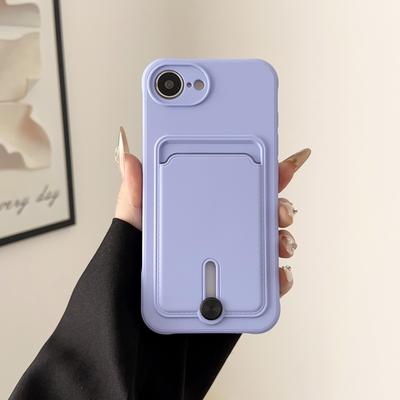 Push Card Slot Holder Wallet Phone Case For iPhone 16E 16plus 16 Pro Max Shockproof Soft Matte Silicone Solid Color Back Cover