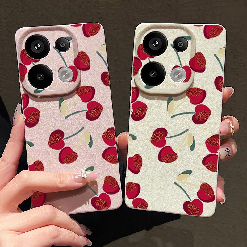 Luxus Kirschblüten-Print TPU Mattleder-Textur Schlanke Hülle Für Xiaomi 13T Pro Poco X6 Redmi Note 14 13 12 Pro 11 Weiche Stoßfeste Schutzhülle