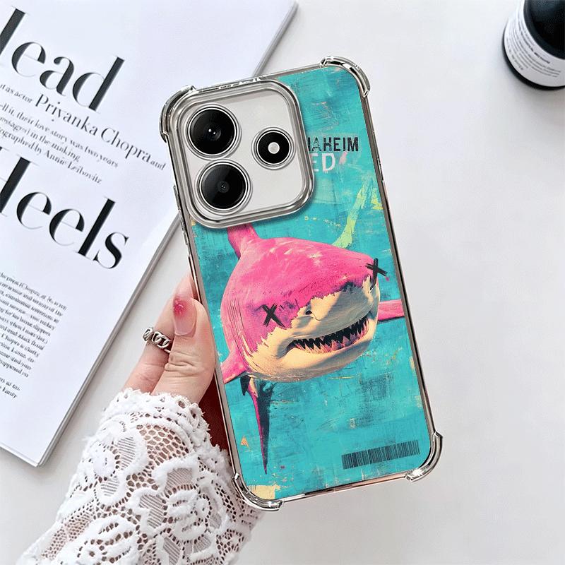 Doodle Style Shark Collage Soft Phone Case For Xiaomi Redmi Note 14 15 Pro Plus 13 12 11S 11T 5G 10 9S 9 Plating Anti-Fall Funda