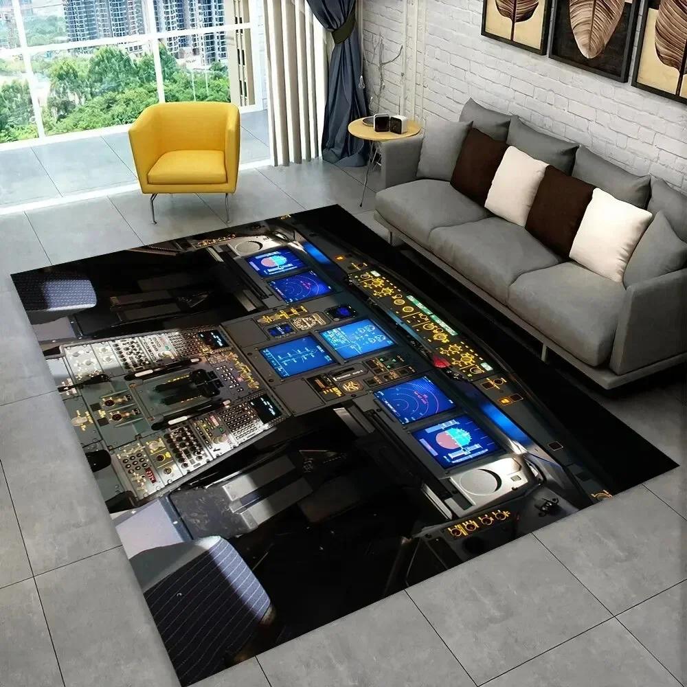 Fighter Aircraft Control Cockpit Cabin Carpet Rug for Home Living Room Bedroom Sofa Doormat Decor,Area Rug Non-slip Floor Mat