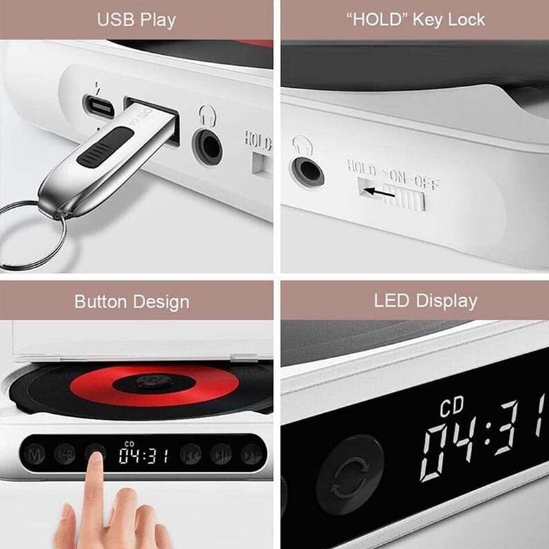 Cd Player Portable Bluetooth Speaker Led Screen Stereo Player Hifi Sound Quali Built In 2000Mah Rechargeable Battery