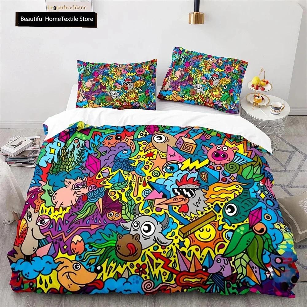 

Comforter Hip Hop Art Colorful Graffiti Comfortable Duvet Bedding Set Children Bedroom Decoration Home Textile Comforter (quilt)-EU Single(135*200cm)3pcs