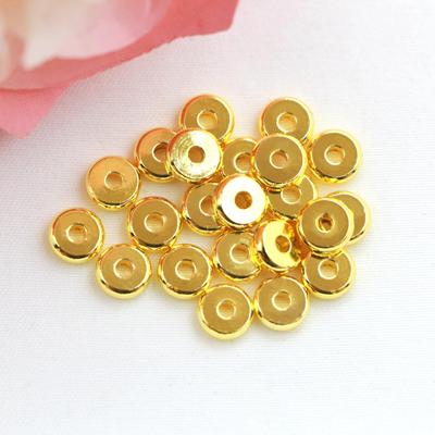 Contas Espaçadoras Redondas Banhadas a Ouro 18k que Preservam a Cor, Peças Lisas em Forma de Roda para Pulseiras DIY e Joias de Contas.