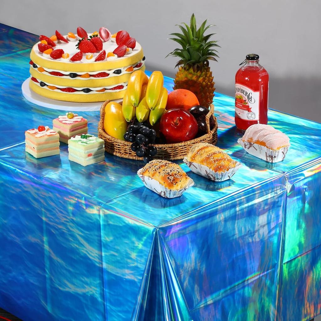 3 Pcs Iridescent Waves Tablecloths - Disposable Plastic Ocean Blue Table Cloth Rectangle Table Covers for Under the Sea Beach Surf Pool Party