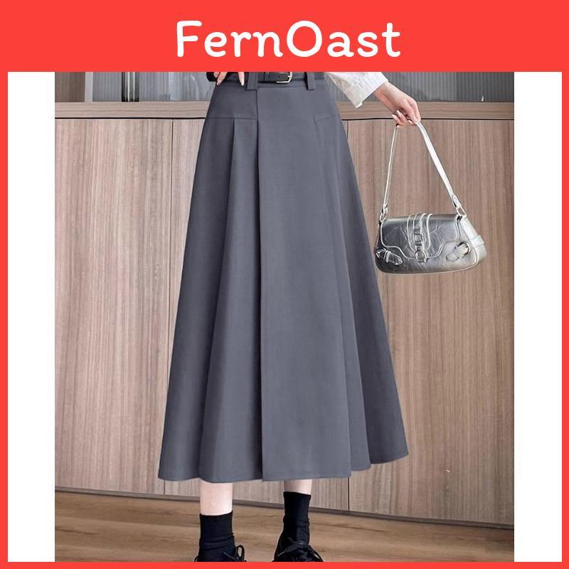 High Chic Gray Skirt Pleated Waist Slimming Midi Length Elegant Long Skirt For Ladies
