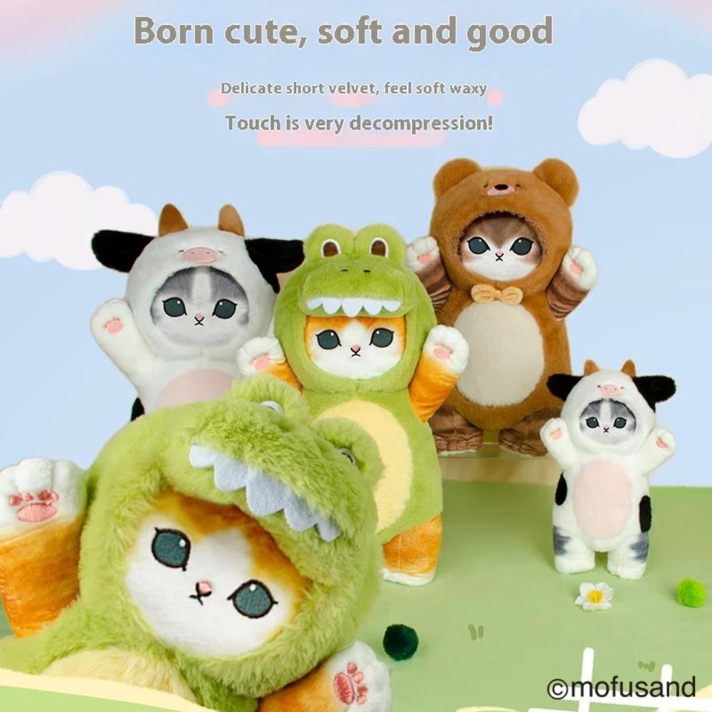 Brinquedos de Pelúcia Mofusand 30/50cm Fantasia Cosplay de Gato Kawaii Com Roupas de Dino/Vaca Animal de Pelúcia Fofo Presente de Aniversário Para Crianças e Menina