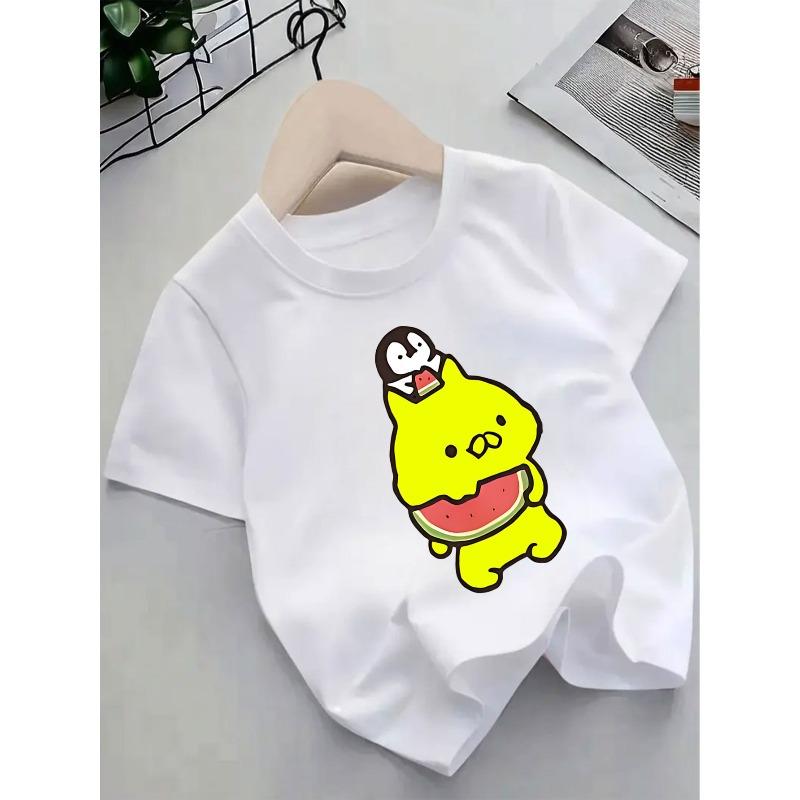 Европейские размеры Милая футболка с принтом арбуза и улыбающегося мишки, с коротким рукавом - Летний дышащий топ для детей 98cm