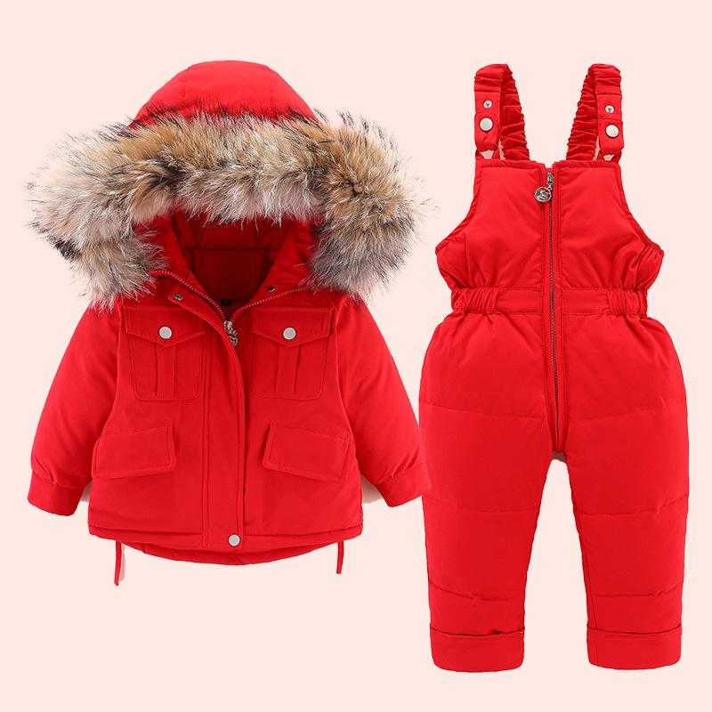 2024 Winter Kids' Down Jacket Set: Korean Style, Big Fur Collar, Two-Piece for Boys and Girls