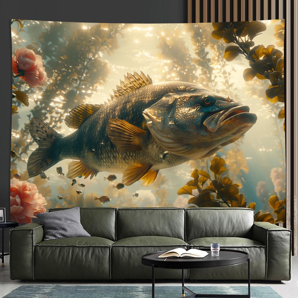 Deep Sea Giant Trout Theme Digital printing polyester wall hanging tapestry decorative Living room bedrooms background gift 74x94cm(29x37in)