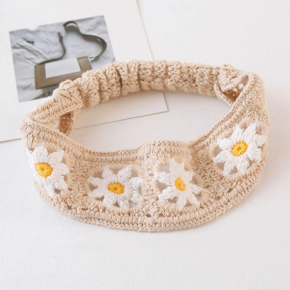Flower Knitted Headband Colorful Women Hair Scarf Sweet Hollow Crochet Bandana  Girls