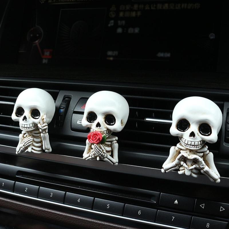 3Pcs Cute Resin Skull Car Air Outlet Diffuser Funny Auto Interior Aromatherapy Decor Cool Gift for Boyfriend