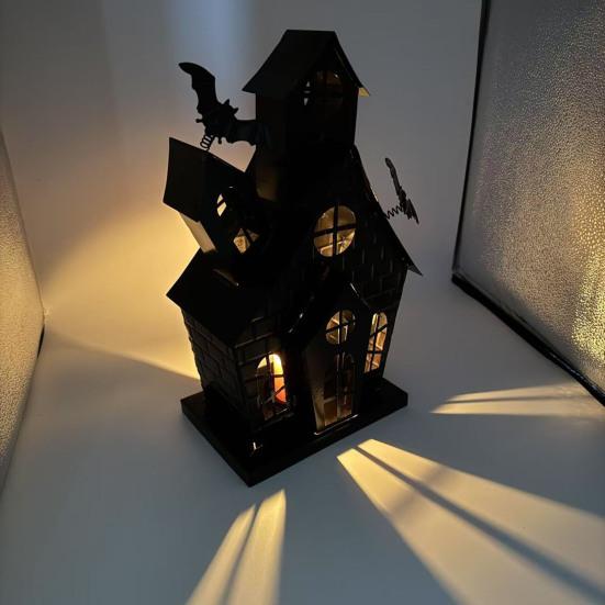 Yousheng Halloween Spukhaus Kerzenhalter Hohl Eisen Teelichthalter Kerzenständer Kerzenleuchter Tischdekoration Zuhause Büro Schreibtisch Dekoration