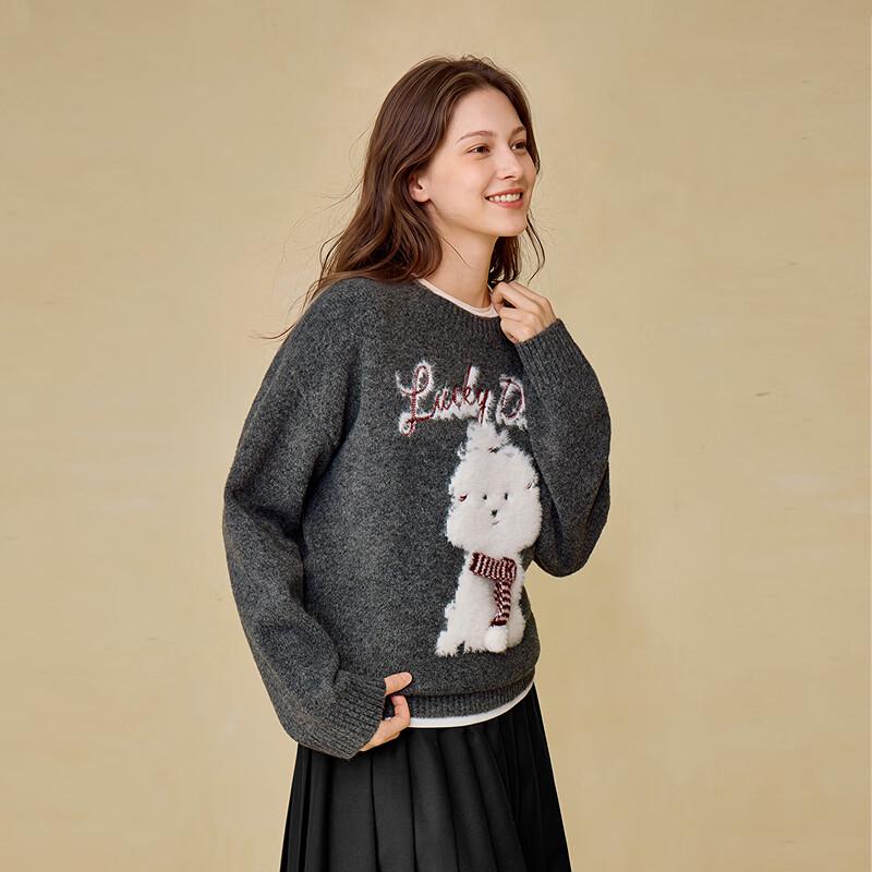 INMAN Women's Plush Pet Jacquard Knit Sweater