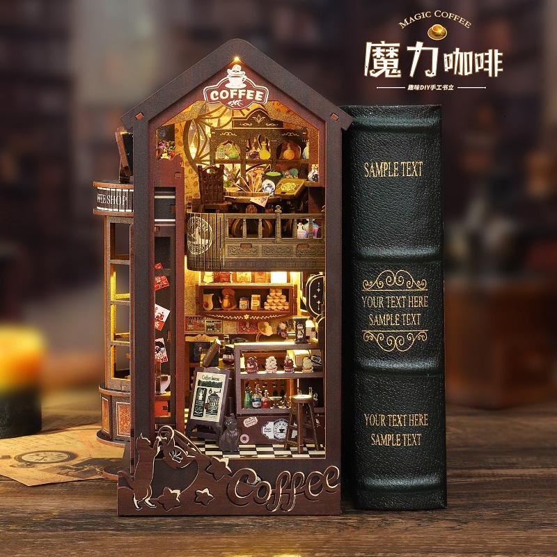 Magical Coffee DIY Book Nook Kit - 3D Miniature House Model, Creative Bookshelf Decor Gift Black Friday