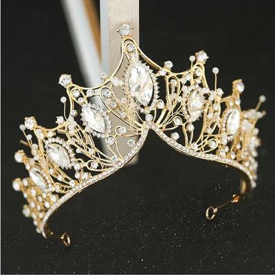 Třpytivé diamantové korunky princezny Koruny Zlaté barokní korunky a diadémy Křišťálová perla nevěsta Korunky svatební královny pro ženy Dekorativní princeznovské čelenky