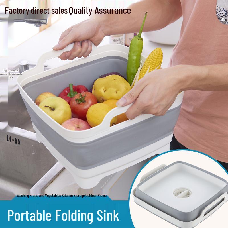 Collapsible Plastic Wash Basin - Portable, Thickened Folding Sink & Ice/Fruit Bucket