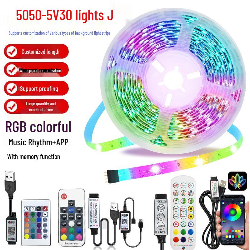 RGB Furniture Light Strip – USB 5V, 30 LEDs, Flexible for Esports Tables, Chairs & Bedside Atmosphere Lighting