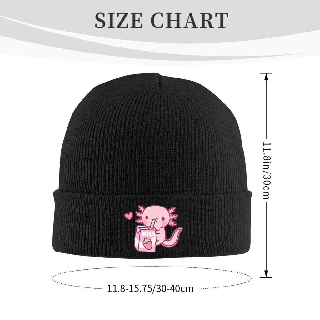 Roztomilý axolotl miluje jahodové mléko Doodle Teplá pletená čepice Zimní pletená čepice Beanie Hip Hop čepice pro Unisex