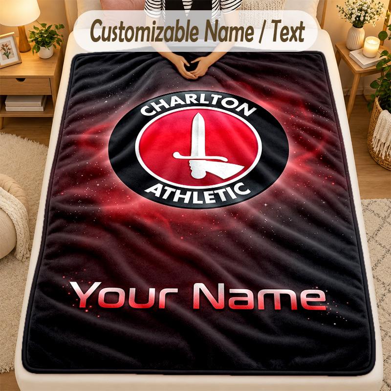 Flannel BlanketCharlton Athletic Custom Name Text Personalized Soft Warm Throw Blanket Home Decor Gift