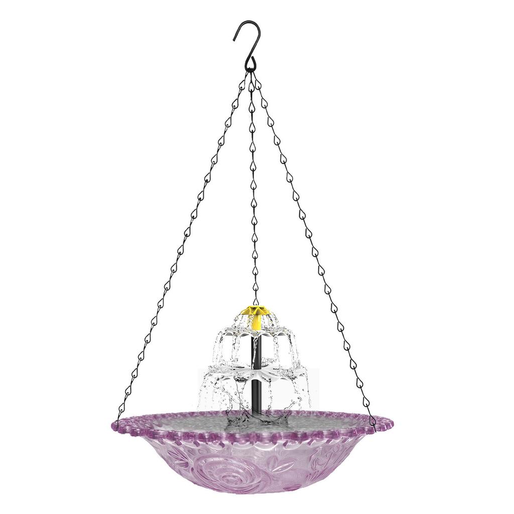 Hanging Hummingbird Feeders Solar Wild Birds Bath Fountain with Water Pump & Glass Bowl Outdoor Bird Feeder for Garden Courtyard