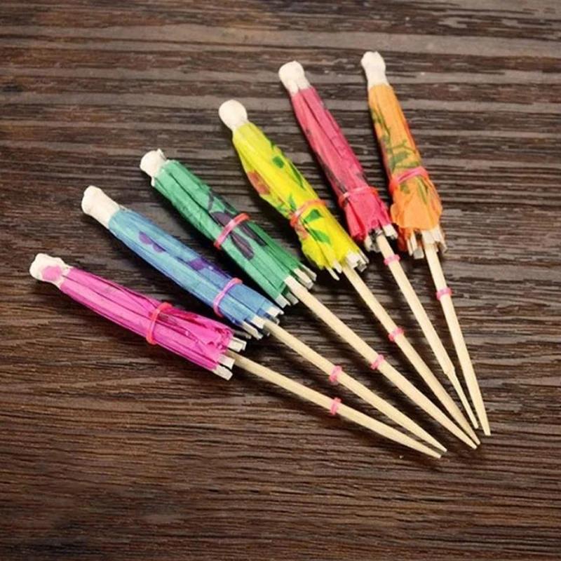 50pcs Drink Fruit Cake Sticks Mini Umbrella Paper Cocktail Parasols Wedding Decoration Birthday Party Supplies