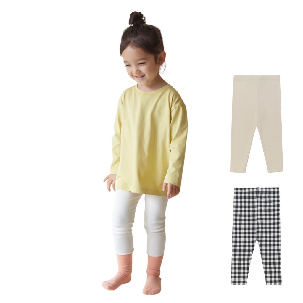 Ultra Soft Leggings Set A Set Black [Konny] 2-Piece 3-4Y (Cream, Gingham)
