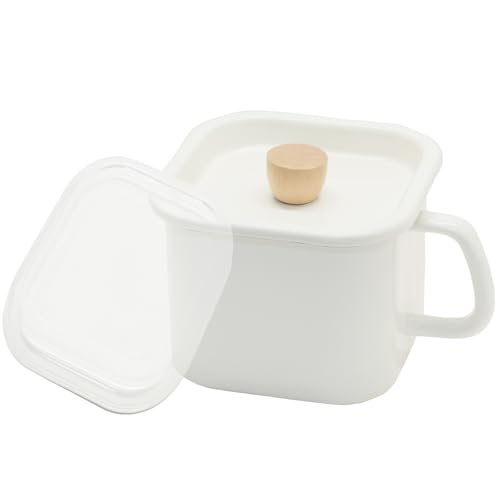 everyU. Miso Pot with Enamel Seal Lid, Enamel, Square, Heat-Resistant, with Handle, Storage Container, Miso Pot, Storage Container, Handle, Airtight,
