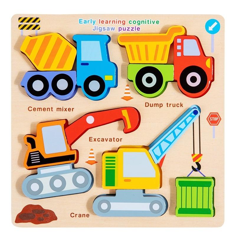 Educational Wooden Transportation Puzzle for Toddlers Early Learning Cognitive Jigsaw with Ship, Rocket, Bus, Plane