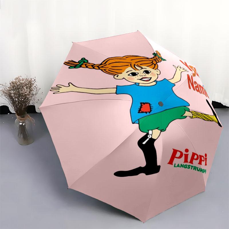1 PC Automatic Folding Umbrella - Pippi Longstocking Custom Name Pattern, Portable & Foldable Design with 8 Ribs, Christmas Birthday Gifts