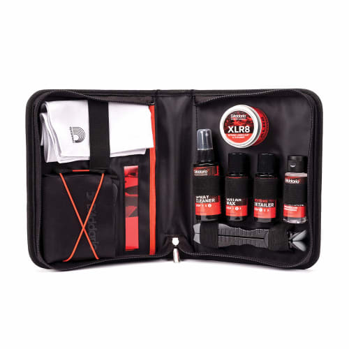 D'Addario Premium Care Kit PW-ECK-01, an all-in-one set of musical instrument maintenance care products for guitars and basses
