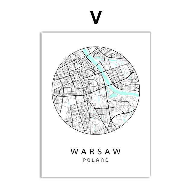 Nordisches minimalistisches Leinwandbild, Weltkarte, Poster, Bosten Landon, New York City, Wandkunst, Heimdekoration, Zitate, kein Rahmen