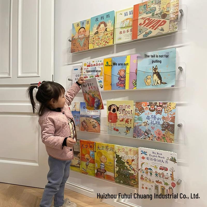 No-Drill Wall-Mounted Acrylic Bookshelf: Hallway & Behind-Door Storage for Children's Books