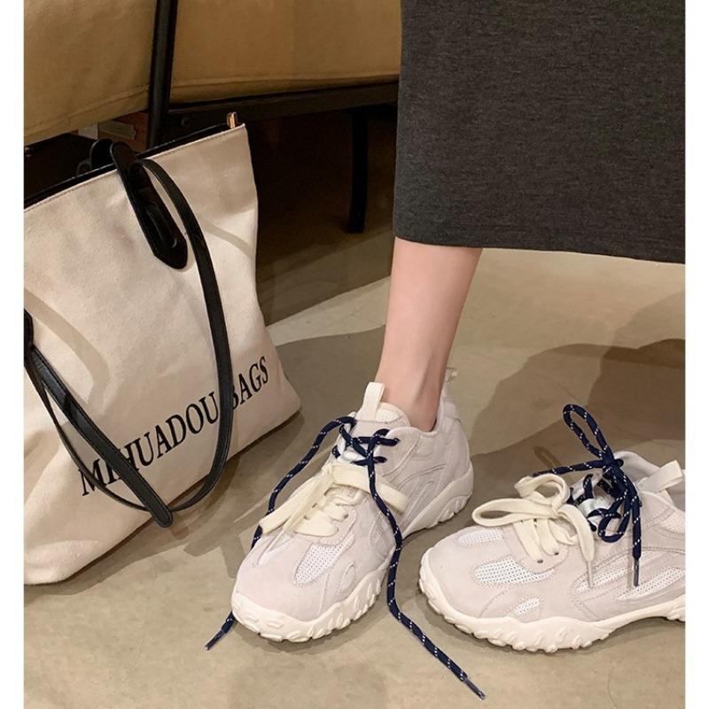 ~ Inner Heightening Classic Soft Baseplate Shoes Round Head Splicing Breathable Mesh Surface