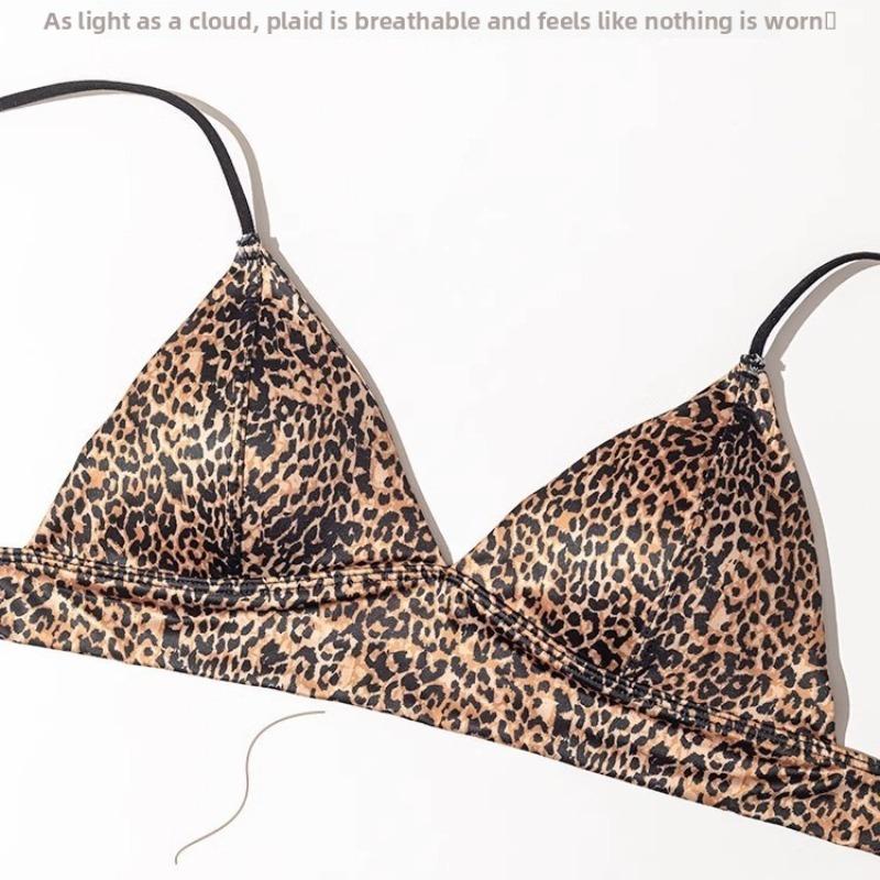 Women's Summer Thin Sexy Leopard Print Small Breast Gathered Triangular Cup Back No Trace Underwear