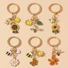 Cute Enamel Bee Keychain Flower Key Rings Pendants for Car Key Holder Women Girls Handbag Accessories Handmade Jewelry Gift