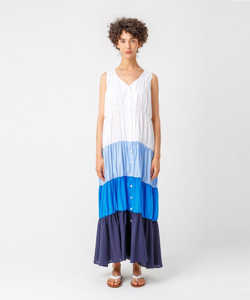 Page Block Tiered Dress_Blue