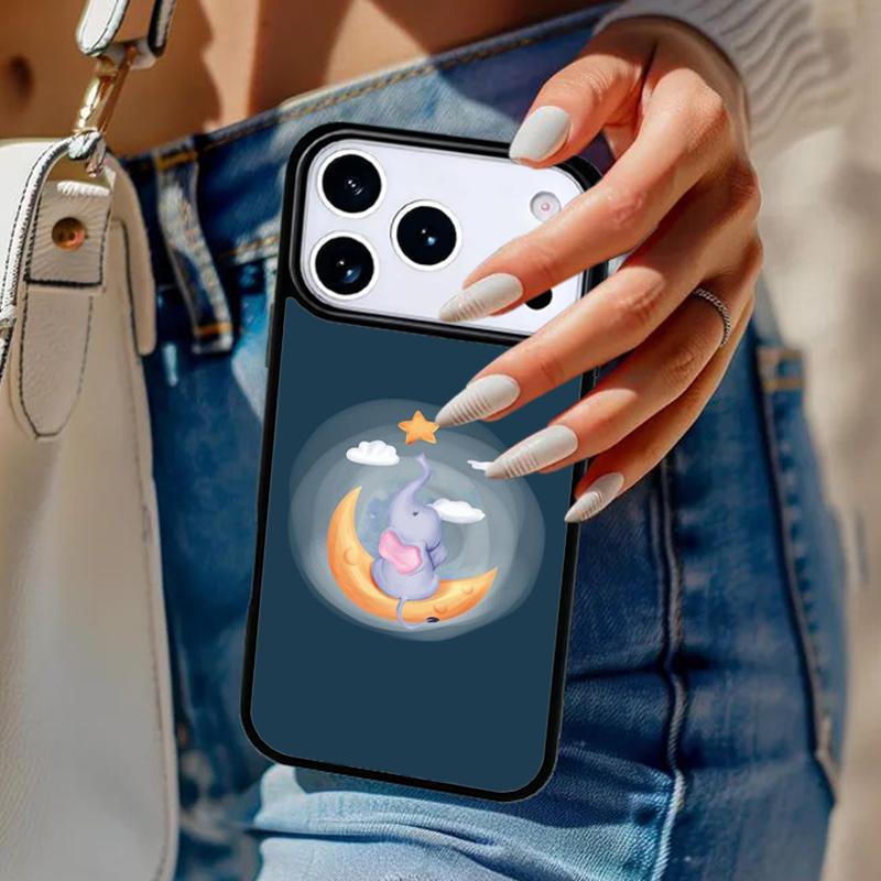 Baby Elephant Moon Phone Case For iPhone 17 Air 14 15 13 12 Max Cover For Apple 14 15 16 16e 11 Pro Max Plus Coque