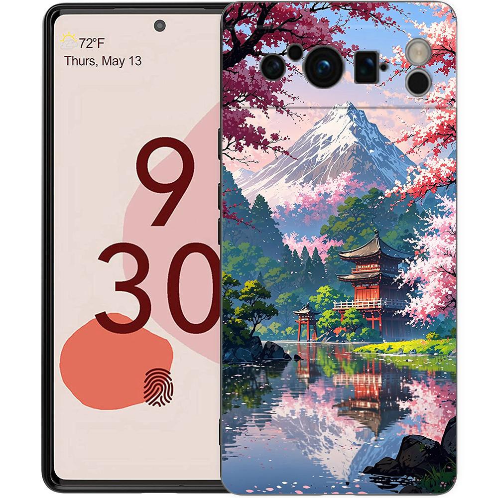Japan Mount Fuji Painting Cherry blossom Phone Case For Google Pixel 9 8 9A 8A 7 7A 6 Pro XL 6A 5G Black Soft Back TPU Cover