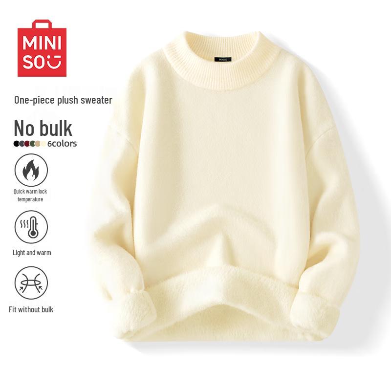 MINISO Men s Winter Half-Turtleneck Fleece Lined Knit Sweater 2XL