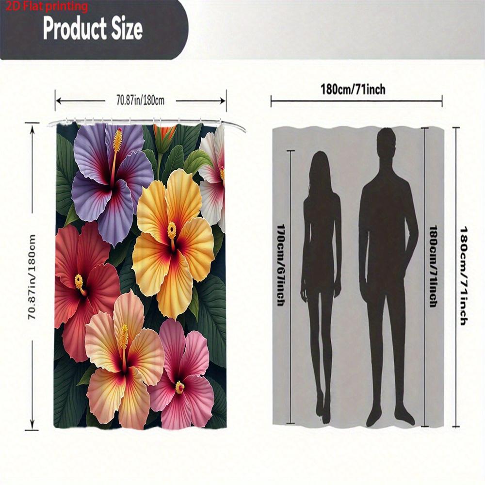 Tropical Hibiscus Shower Curtain 1pc – Colorful Bold Flowers on Dark Background, Exotic Floral Art for Summer Bathroom Decor