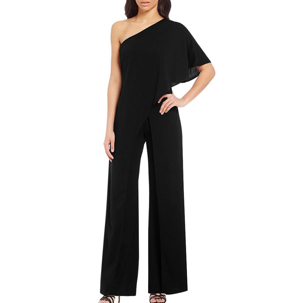 Women Ladies Solid Cold Shoulder Loose Playsuit Party Jumpsuit Long Trouser