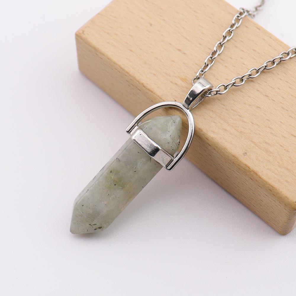 Handmade Amethyst Rose Quartz Hexagonal Pillar Pendant Necklace (N760)