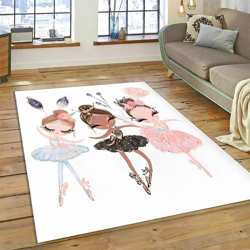 Niedlicher Traum Ballett Mädchen Teppich Leicht zu Reinigen Zuhause Flur Balkon Badezimmer Rutschfest Salon Sofa Boden Große Fläche Deko Weicher Teppich