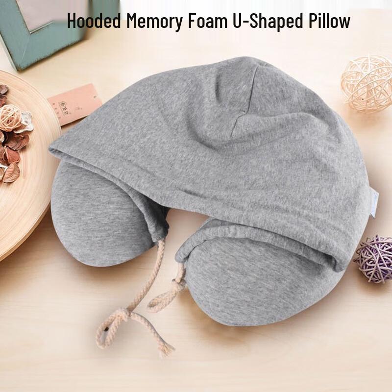 Oujiewang Hooded Memory Foam Travel Neck Pillow