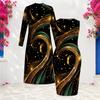 Women Plus Size Black Printed Two Piece Set Long Sleeve Open Front Cardigan Sleeveless Bodycon Dress
