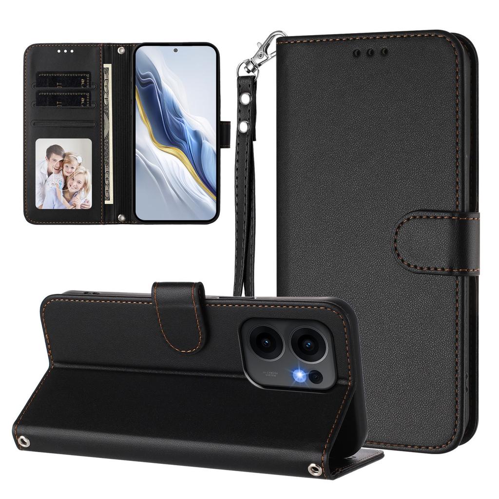 For Oppo Reno13 F 5G (Reno 13 FS 5G)/4G Leather Case Wallet Stand Phone Cover with Wrist Strap