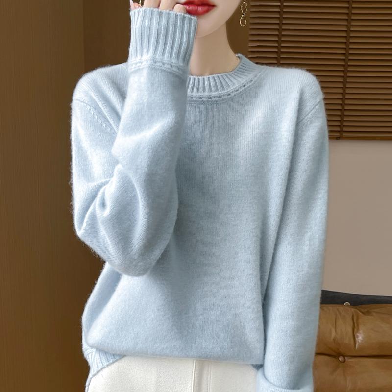 Women's Cashmere Sweater Qinghe Cashmere 30% Cashmere 70% Wool Autumn and Winter Pullover Warm and Fashionable