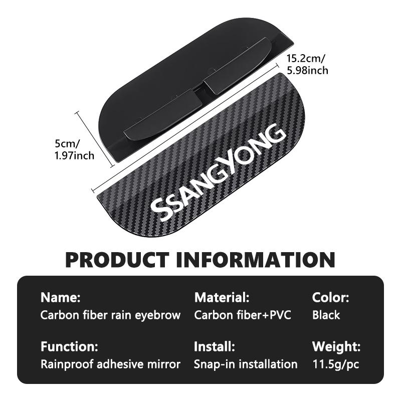 Car Rearview Mirror Rain Eyebrow Snap-On Carbon Fiber Rain Shield For SsangYong Musso Korando Rexton Torres Kyron 2 Sanka Actyon